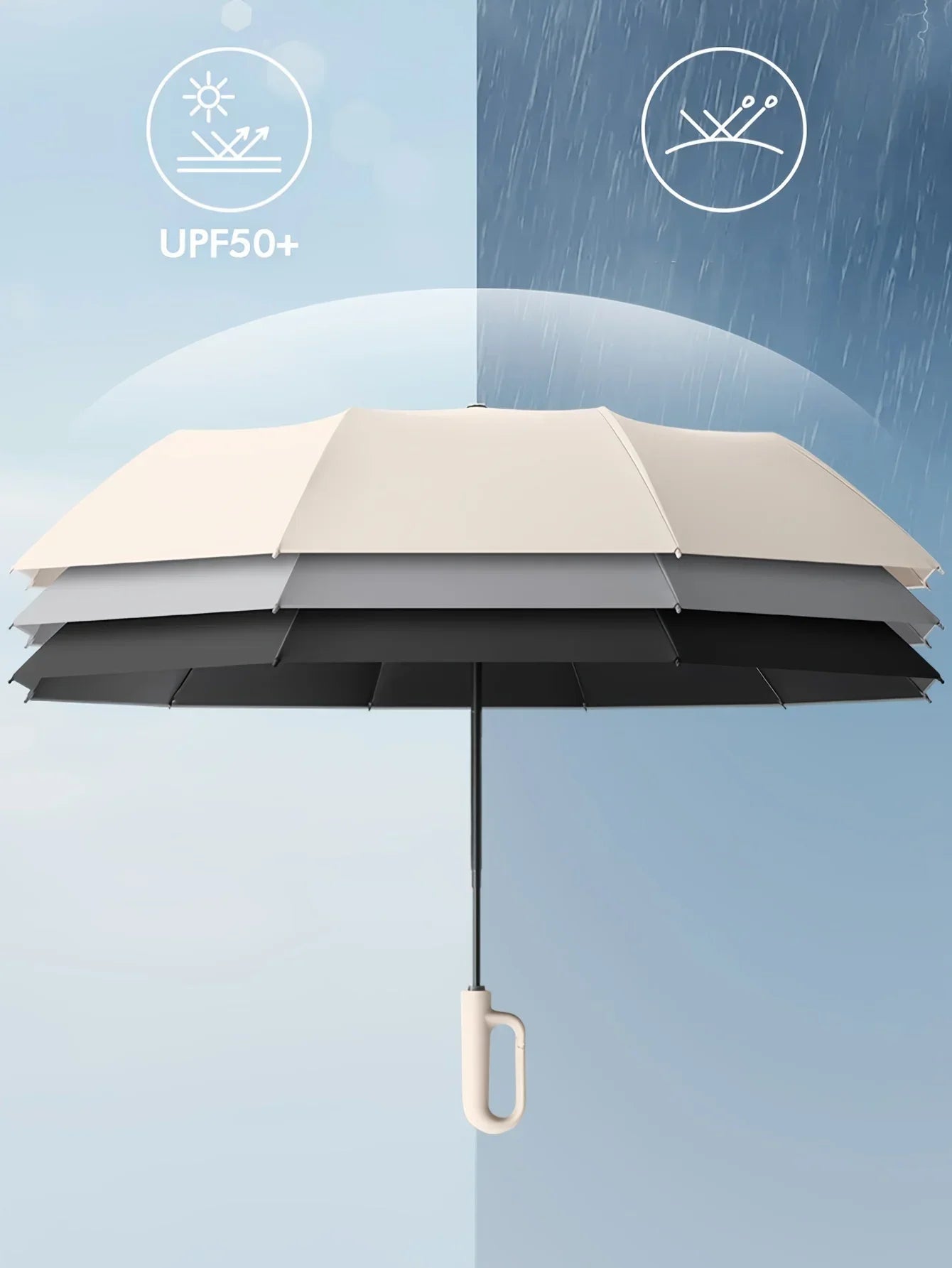 20 Bones Windproof Strong 105CM Reinforced Automatic Folding Umbrella for Men, Large Buckle Handle Wind and Water Resistant