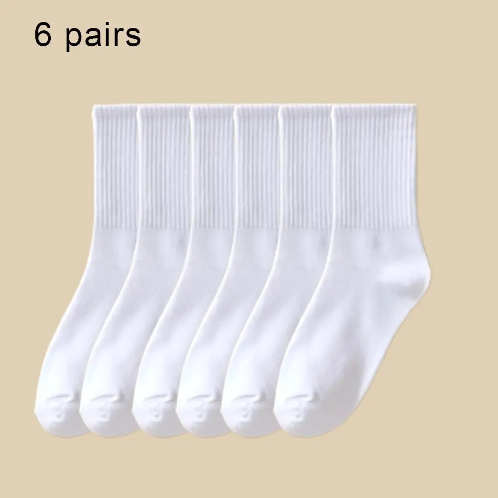 6/12 Pairs Women Mid Socks Solid Color Breathable Comfortable In Autumn Winter Sweat Absorbing High-Quality Casual Socks Sports