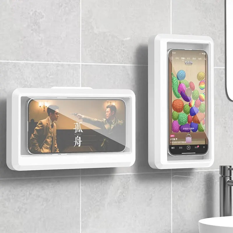 Waterproof Phone Holder Bathroom Home Wall Mobile Phone Stand Case Self-adhesive Touch Screen Phone Shell Shower Sealing Storage