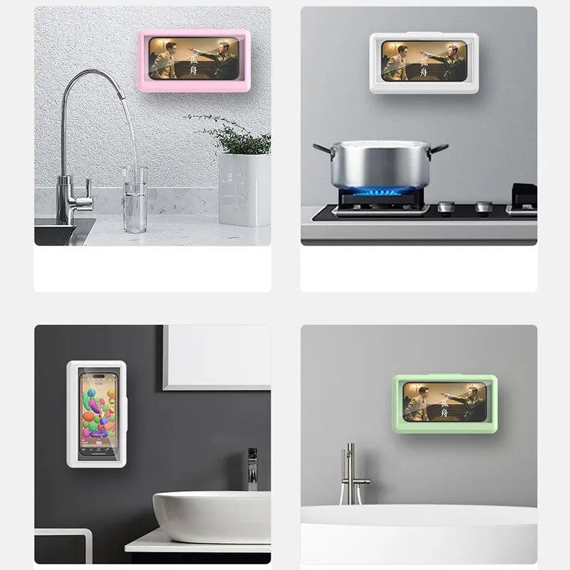 Waterproof Phone Holder Bathroom Home Wall Mobile Phone Stand Case Self-adhesive Touch Screen Phone Shell Shower Sealing Storage