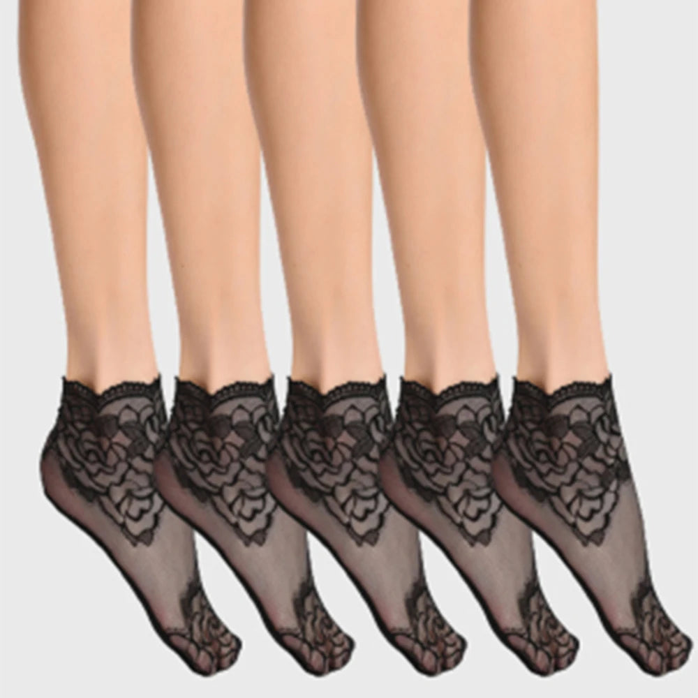 5/10/20 Pairs Vintage Lace Women Socks Summer Mesh Elastic Transparent Ankle Socks Lolita Women Versatile Fishing Net Black Sock